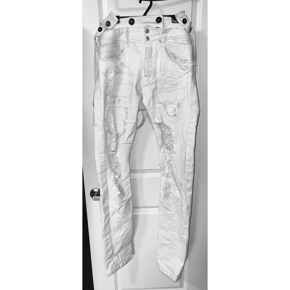 Faith Connexion Distressed White Denim Overall Jumpsuit - Picture 1 of 7